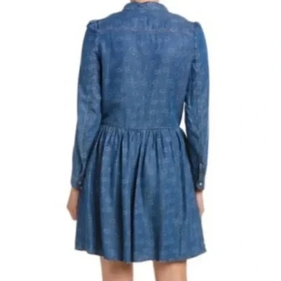 the kooples denim dress The Kooples Denim Shirt Dress Pearl Button Blue Floral Size XS Long Sleeve